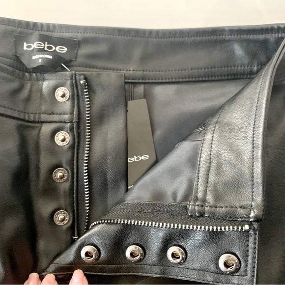 Bebe Black Leather Button Front Seamed Leggings - Picture 6 of 10